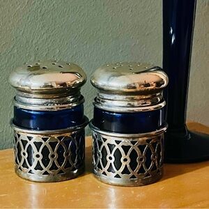 Cobalt & Silver Salt & Pepper Shakers S&P Petite Set - Unused Vintage.